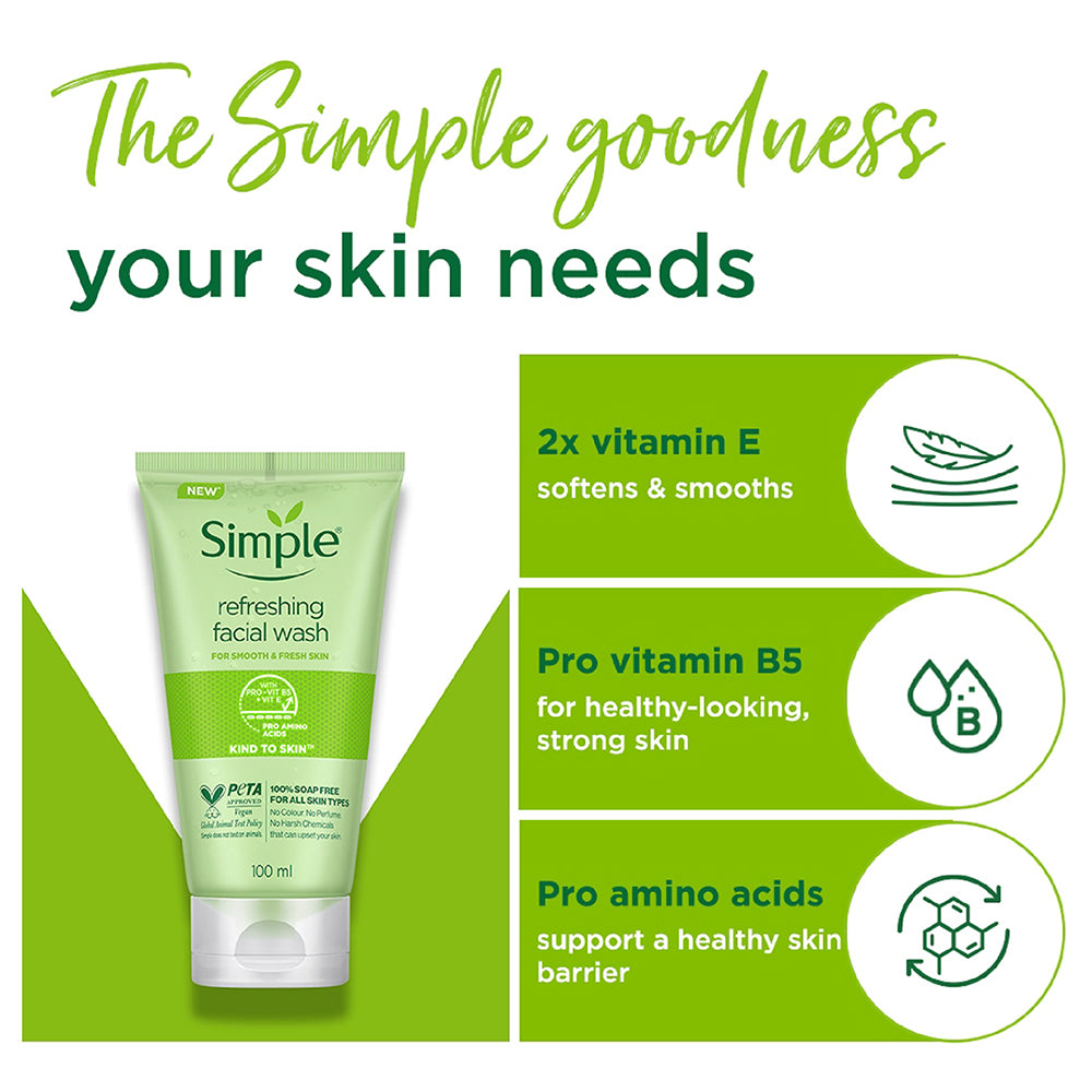 Simple Kind to Skin Refreshing Facial Wash, 100ml 