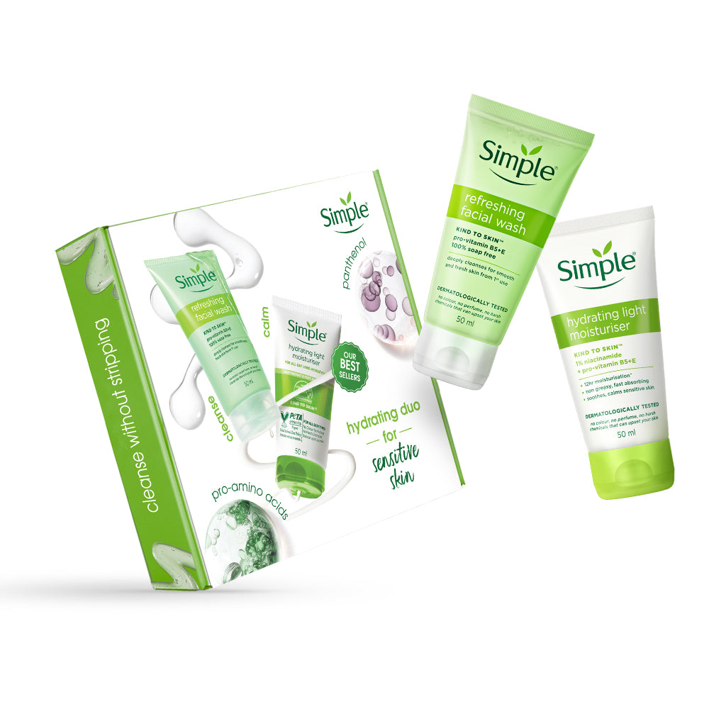 Simple Travel Kit Hydrating Duo, Refreshing Facial Wash 50ml and Hydrating Light Moisturiser 50ml