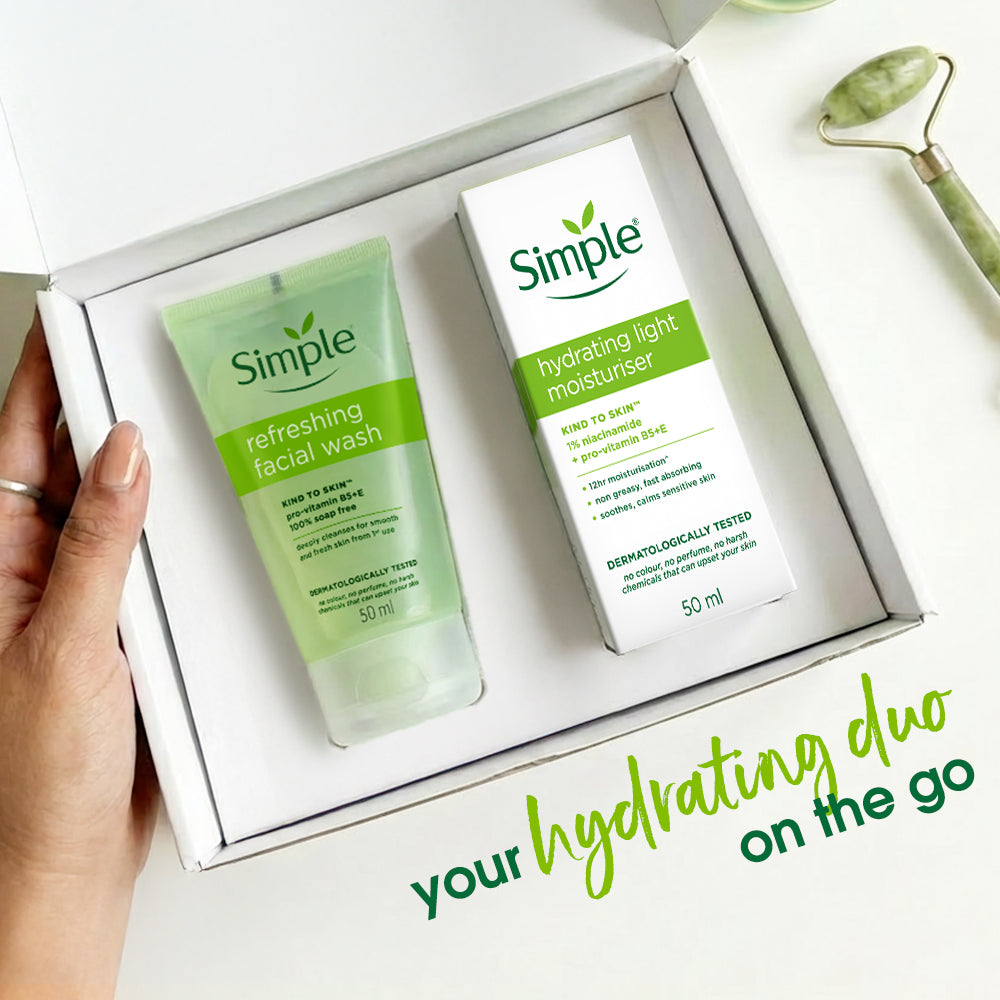 Simple Travel Kit Hydrating Duo, Refreshing Facial Wash 50ml and Hydrating Light Moisturiser 50ml 