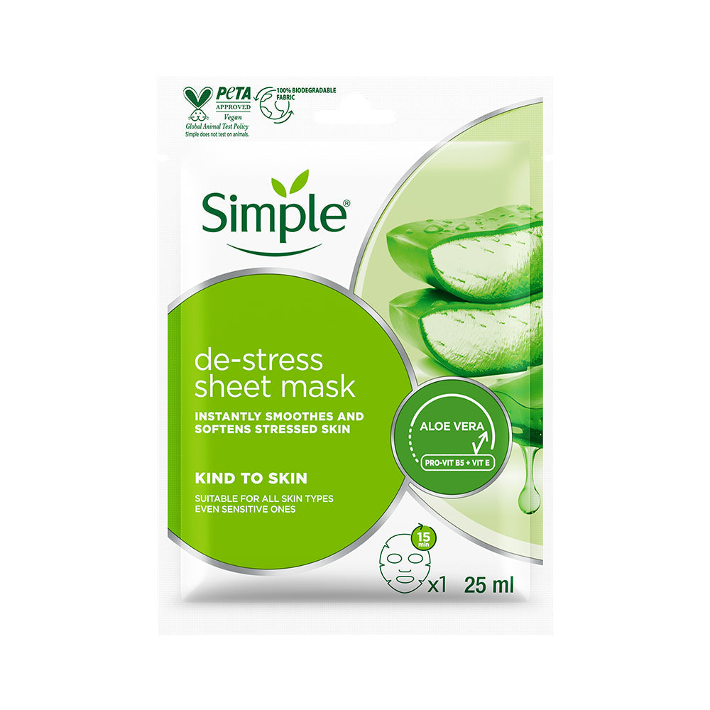 De-stress Sheet Mask with Aloe Vera Extract + Vit E +  Pro-Vit B5 -  25ml 