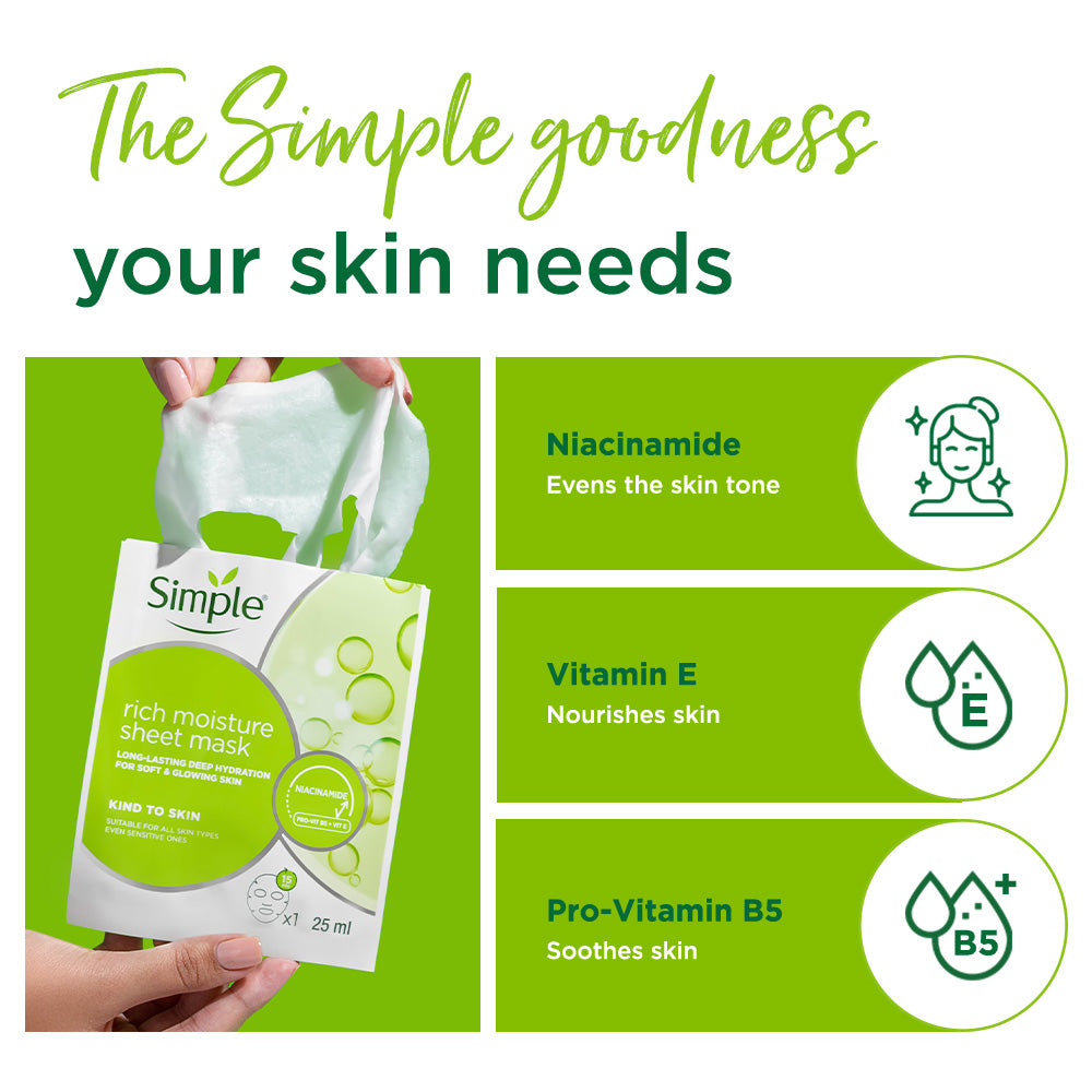 Rich Moisture Sheet Mask with Niacinamide + Pro-vit B5 + Vit E - 25ml 