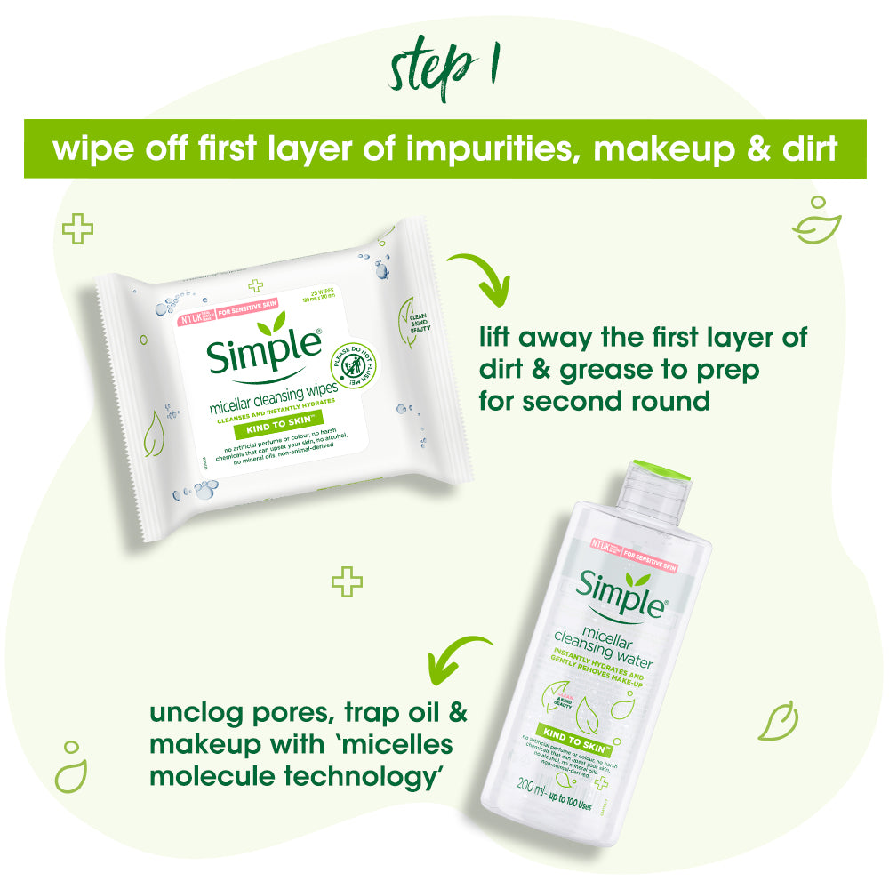 Double Cleansing Set & Micellar Wipes (200ml + 150ml + 25 wipes) 