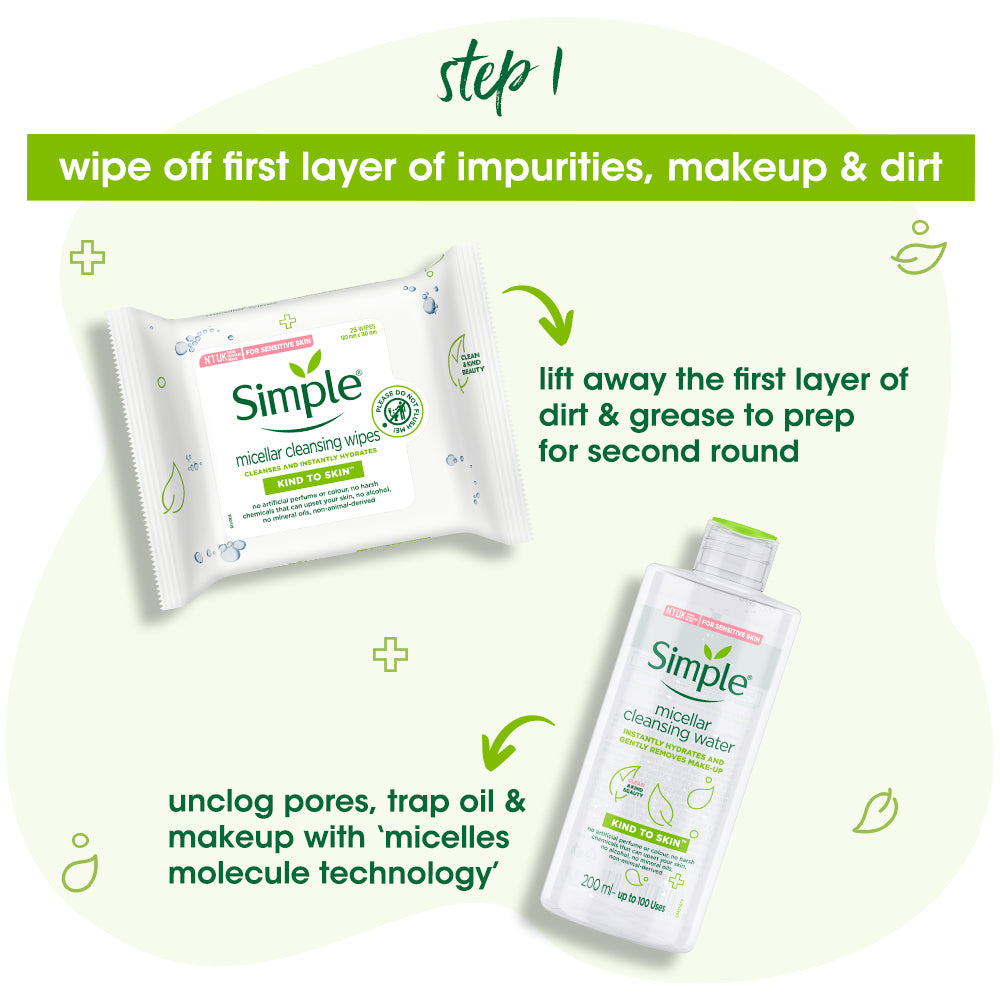 Double Cleansing Combo + micellar cleansing wipes- (200ml + 150ml + 25 wipes) 
