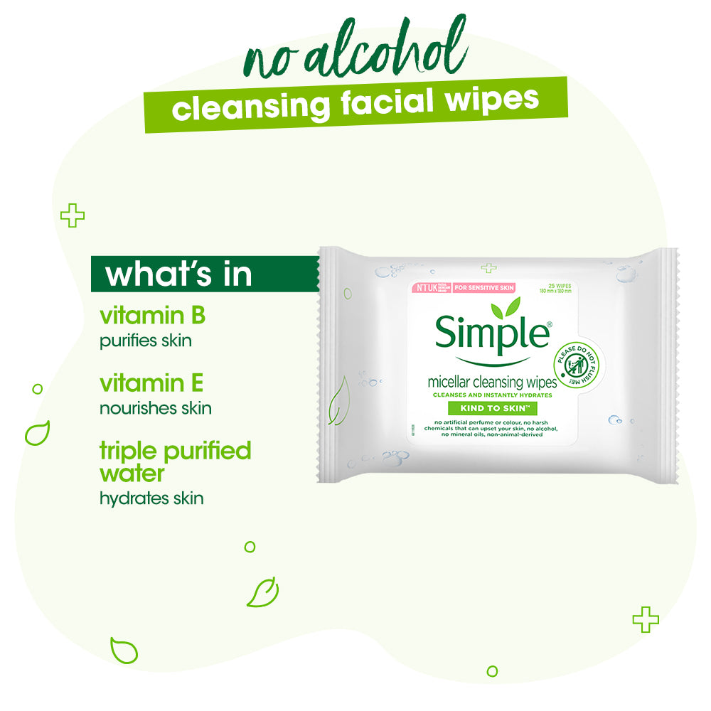 Simple Kind to Skin Micellar Cleansing Water & Micellar Cleansing Wipes Combo - (200ml + 25 Wipes) 